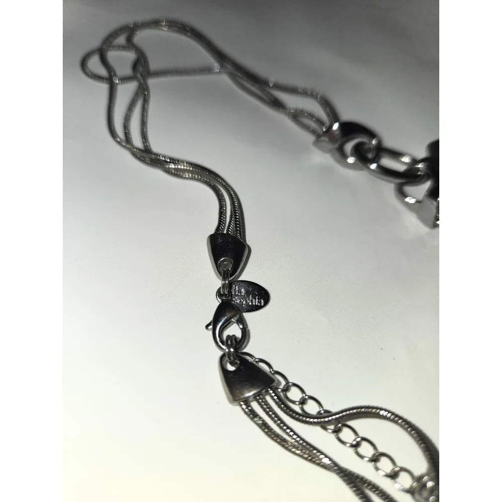 Lia Sophia Silver Tone Multi-Strand Pendant Necklace & Blue Link Bracelet Set